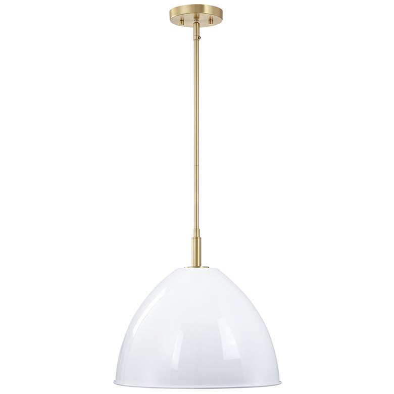 Image 1 Biba 15 in. 1-Light Brushed Gold Modern Pendant Light Ice Mist Metal Shades