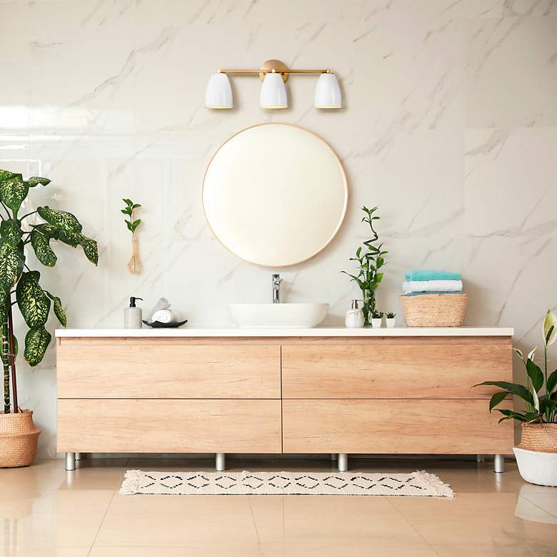 Image 3 Biba 24 in. 3-Light Brushed Gold Modern Vanity Light with Metal Shade more views