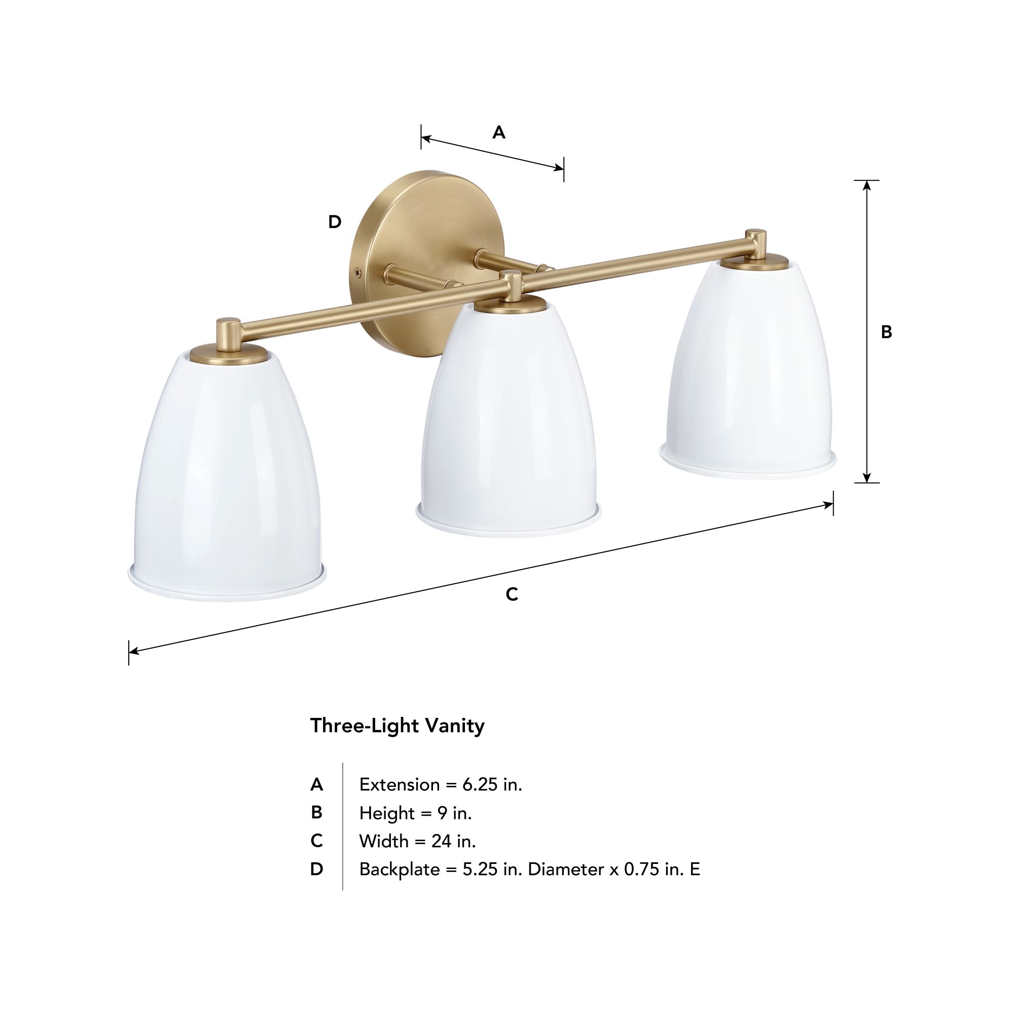 Biba 24 in. 3-Light Brushed Gold Modern Vanity Light with Metal Shade