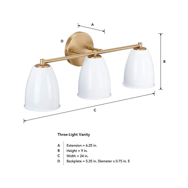 Image 7 Biba 24 in. 3-Light Brushed Gold Modern Vanity Light with Metal Shade more views