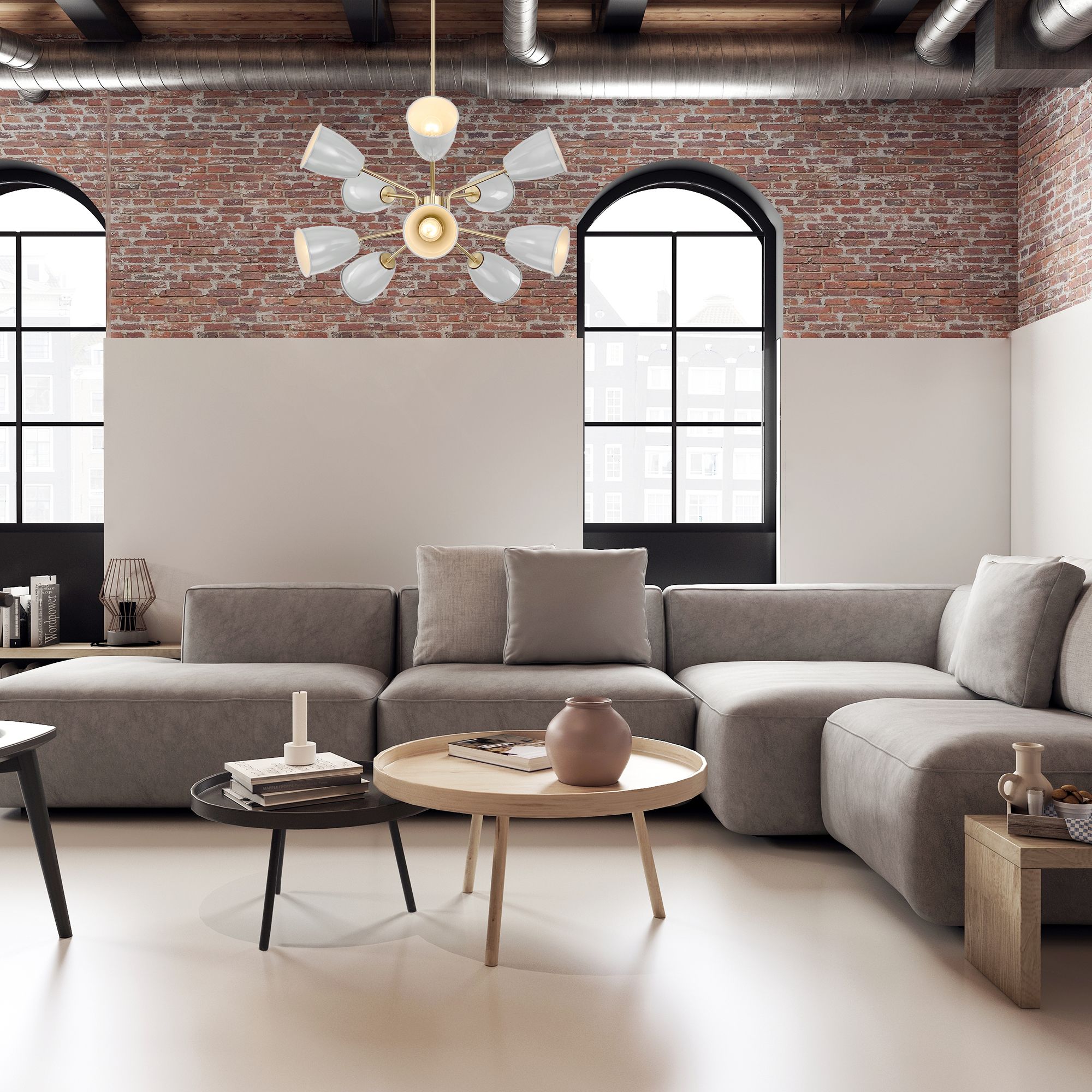 Image 4 Biba 28.5 in. 10-Light Brushed Gold Modern Chandelier with Metal Shades more views