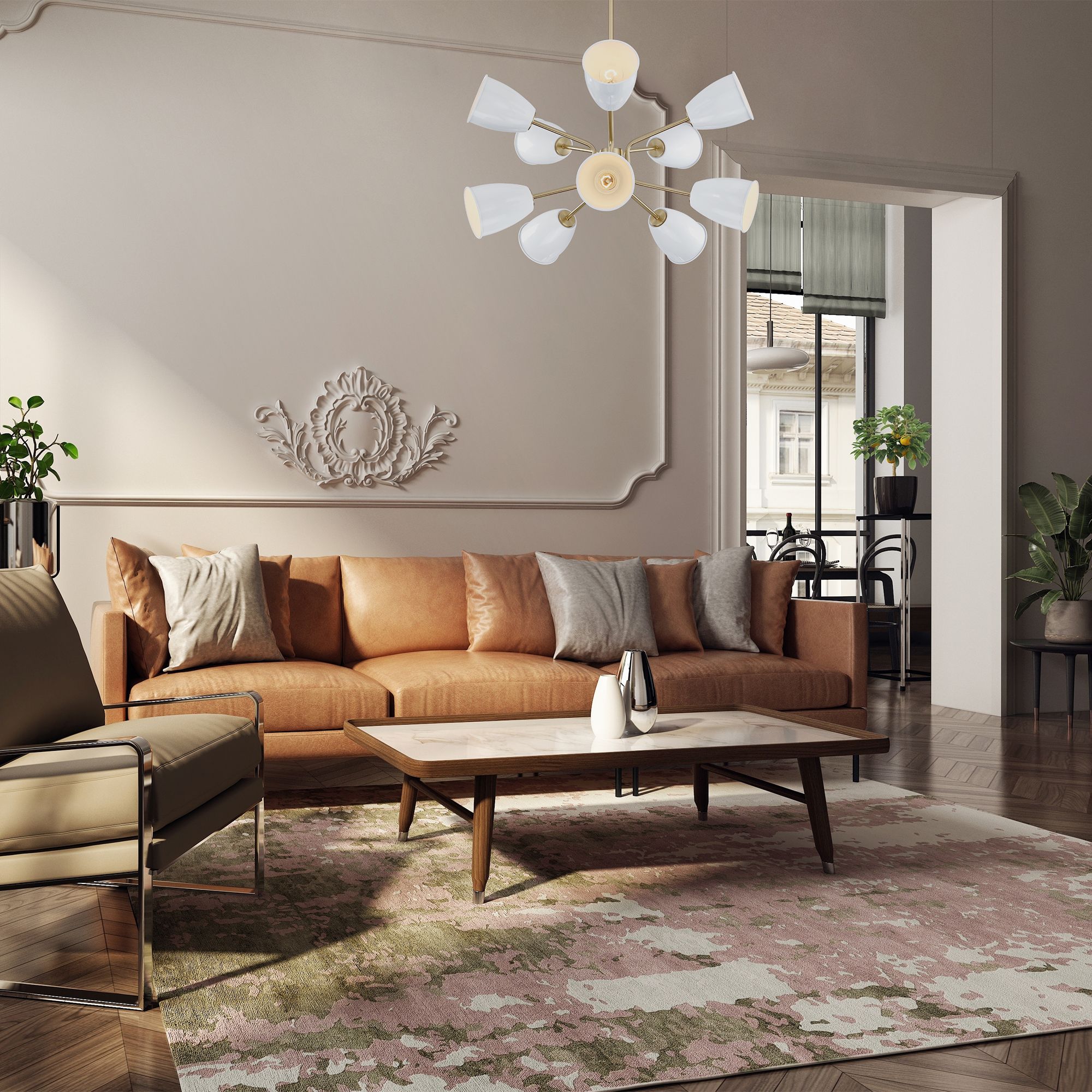 Image 4 Biba 28.5 in. 10-Light Brushed Gold Modern Chandelier with Metal Shades more views