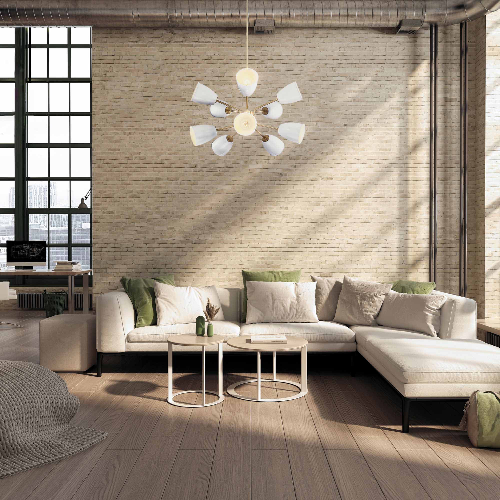 Biba 28.5 in. 10-Light Brushed Gold Modern Chandelier with Metal Shades