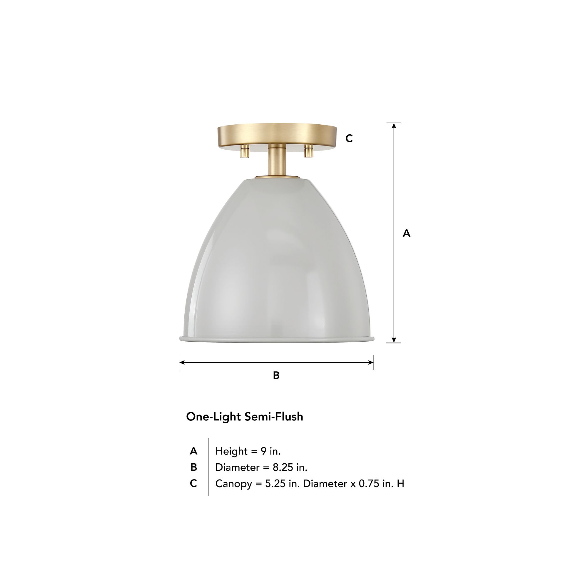Image 7 Biba 8.25 in. 1-Light Brushed Gold Modern Semi Flush Mount with Shades more views