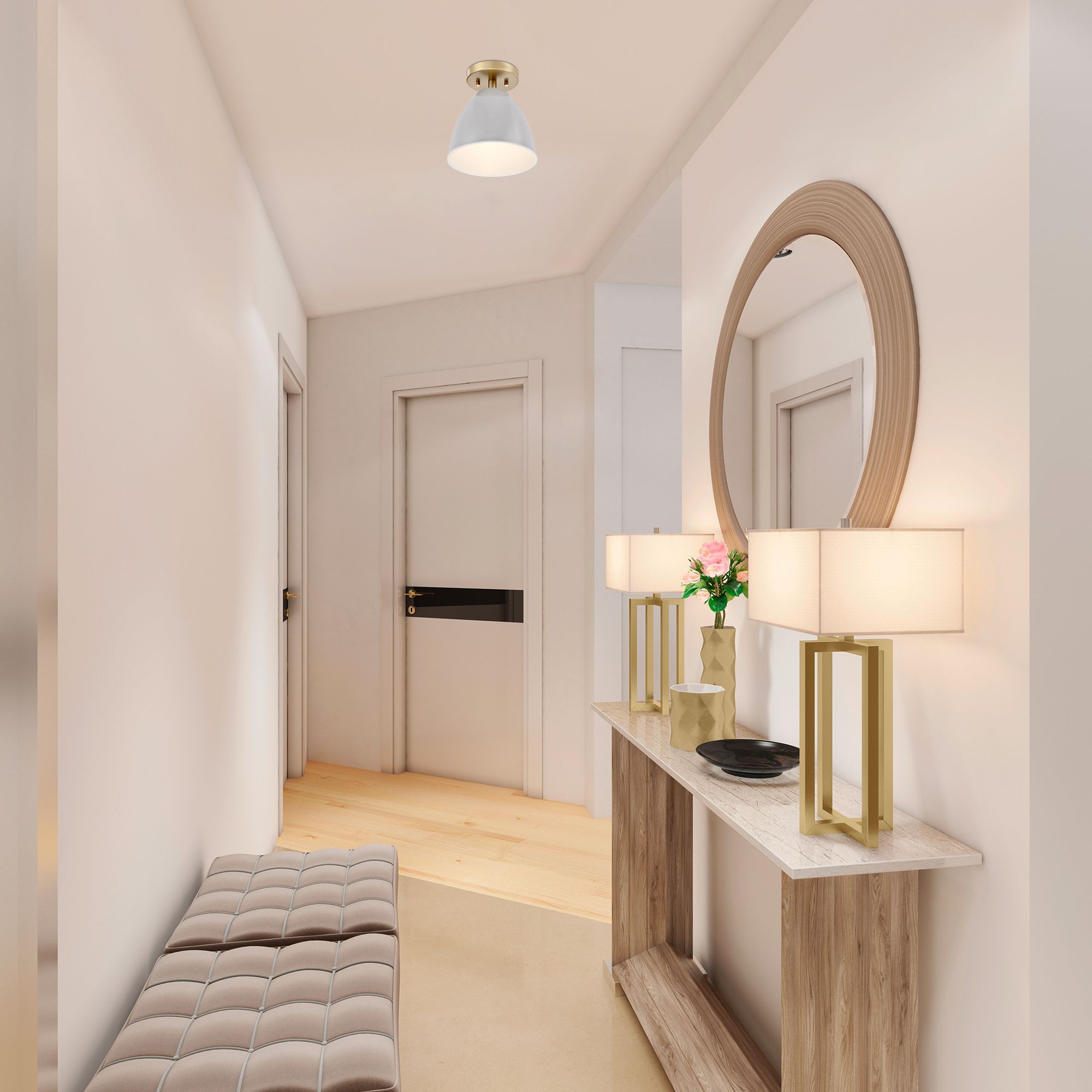 Biba 8.25 in. 1-Light Brushed Gold Modern Semi Flush Mount with Shades