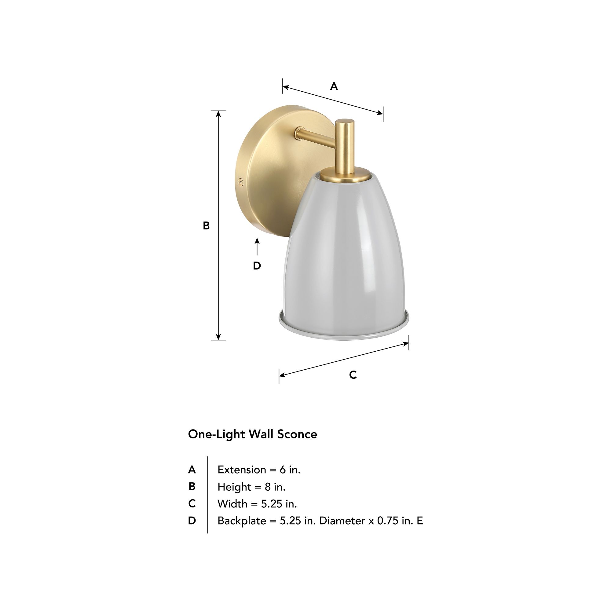 Biba 8 in. 1-Light Brushed Gold Modern Wall Sconce Metal Shade