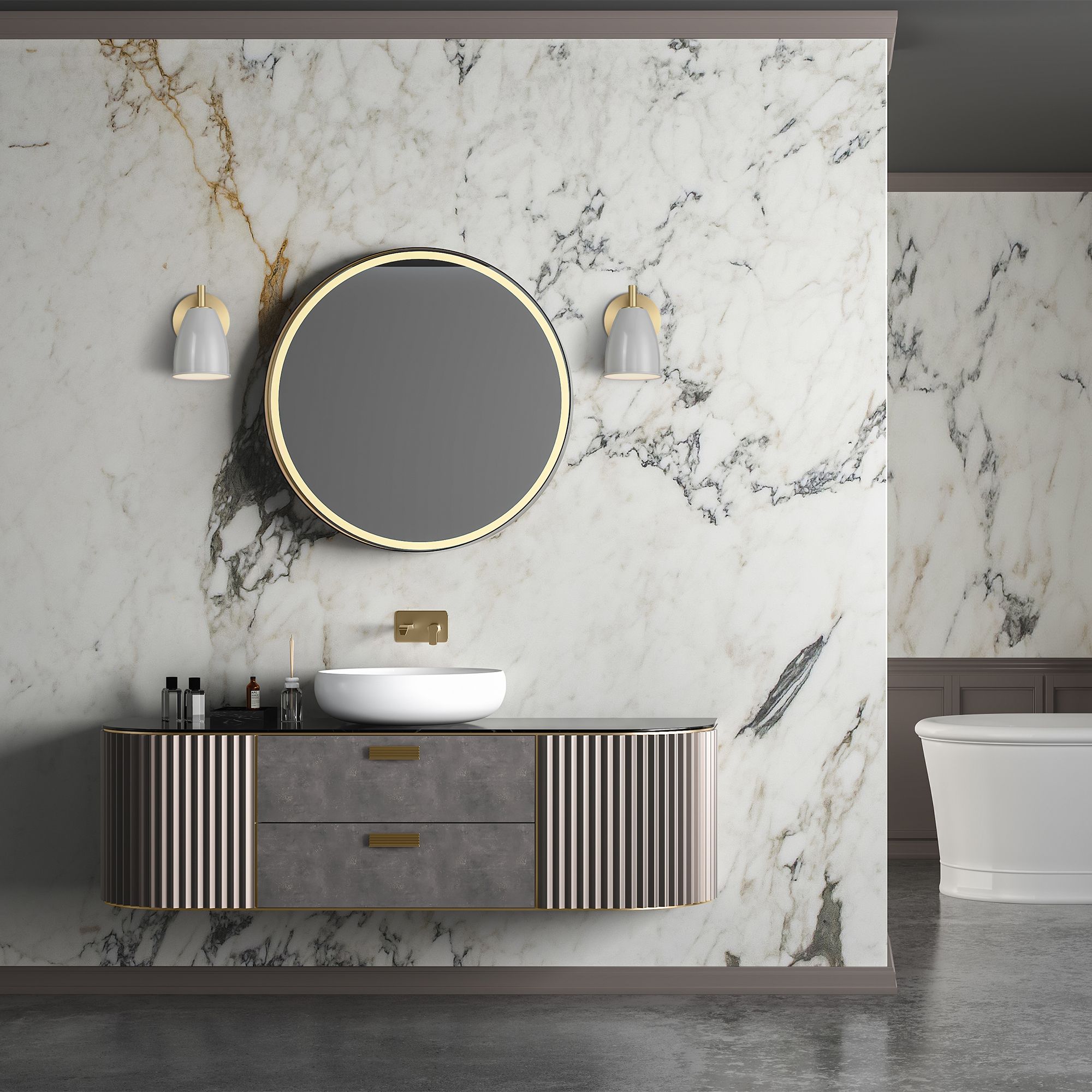 Biba 8 in. 1-Light Brushed Gold Modern Wall Sconce Metal Shade