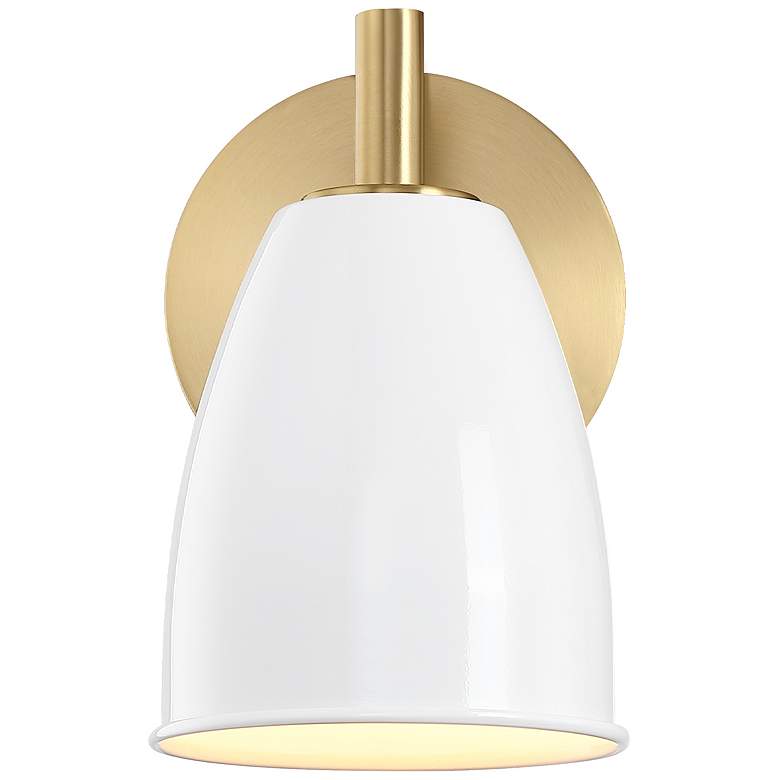 Image 1 Biba 8 in. 1-Light Brushed Gold Modern Wall Sconce Metal Shade