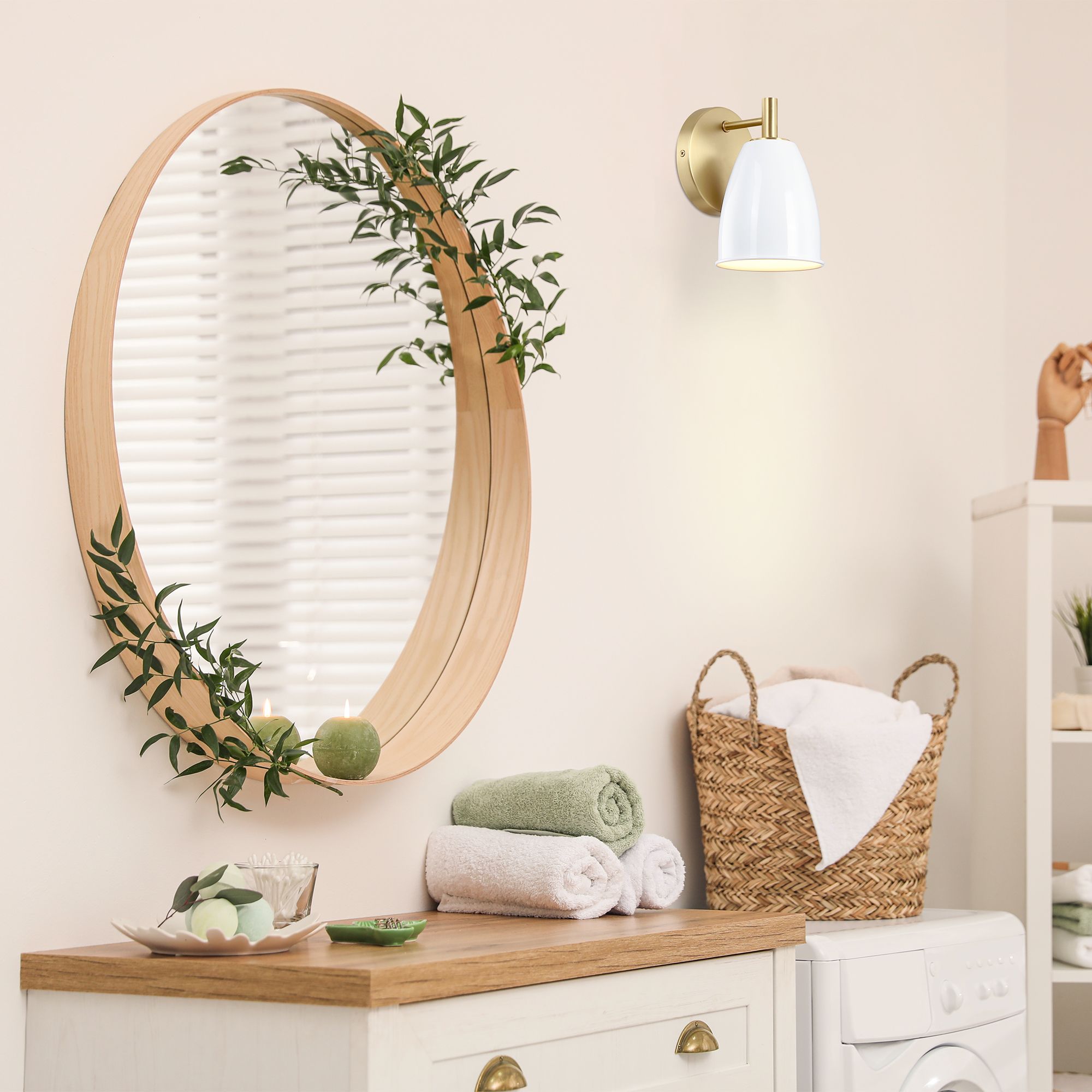 Image 4 Biba 8 in. 1-Light Brushed Gold Modern Wall Sconce Metal Shade more views