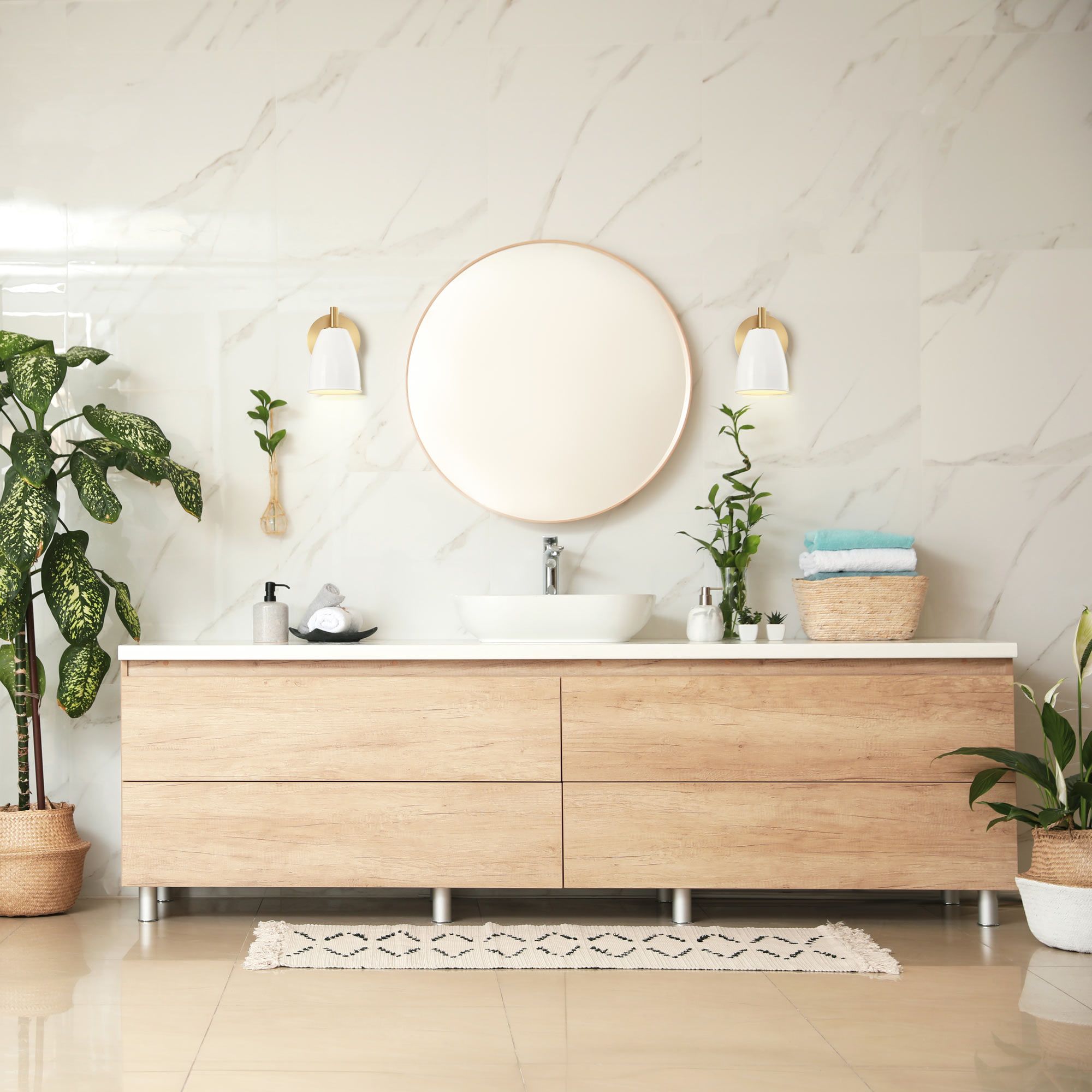 Biba 8 in. 1-Light Brushed Gold Modern Wall Sconce Metal Shade