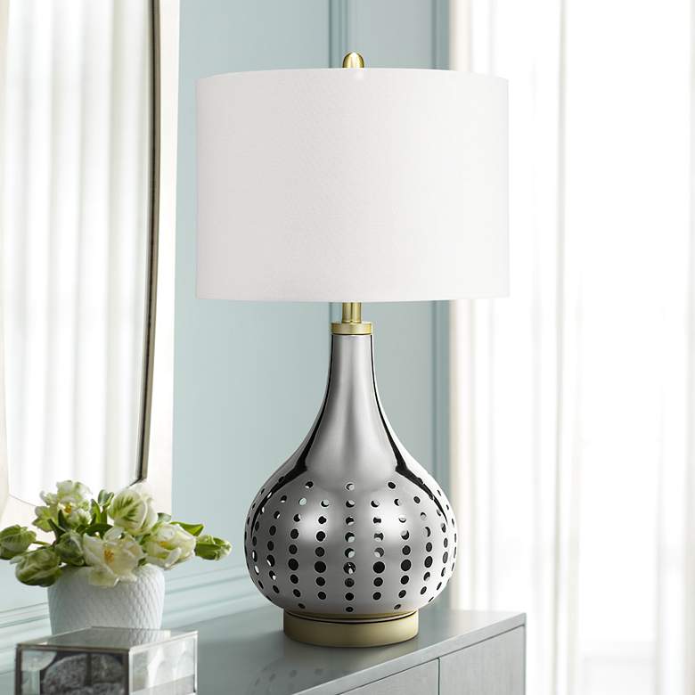 Image 1 Bibi Brushed Nickel LED Table Lamp with Night Light