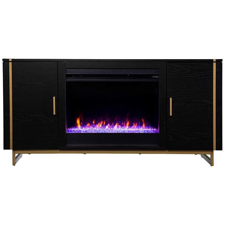 Image 2 Biddenham 54" Wide Black 2-Door Electric Fireplace Console