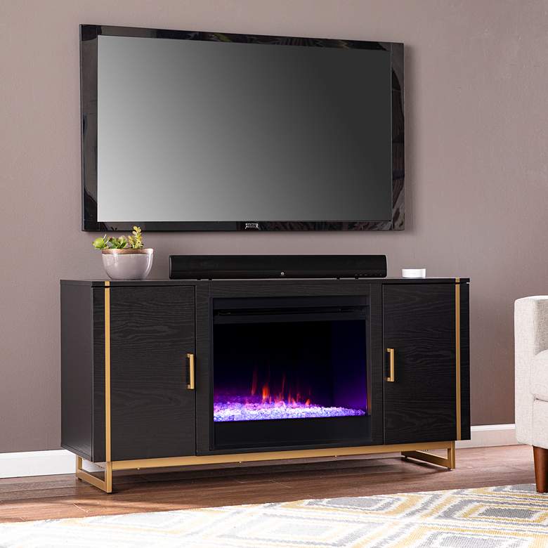 Image 1 Biddenham 54 inch Wide Black 2-Door Electric Fireplace Console