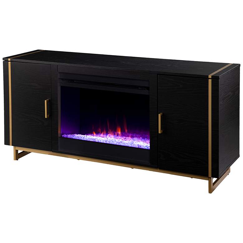 Image 4 Biddenham 54" Wide Black 2-Door Electric Fireplace Console more views