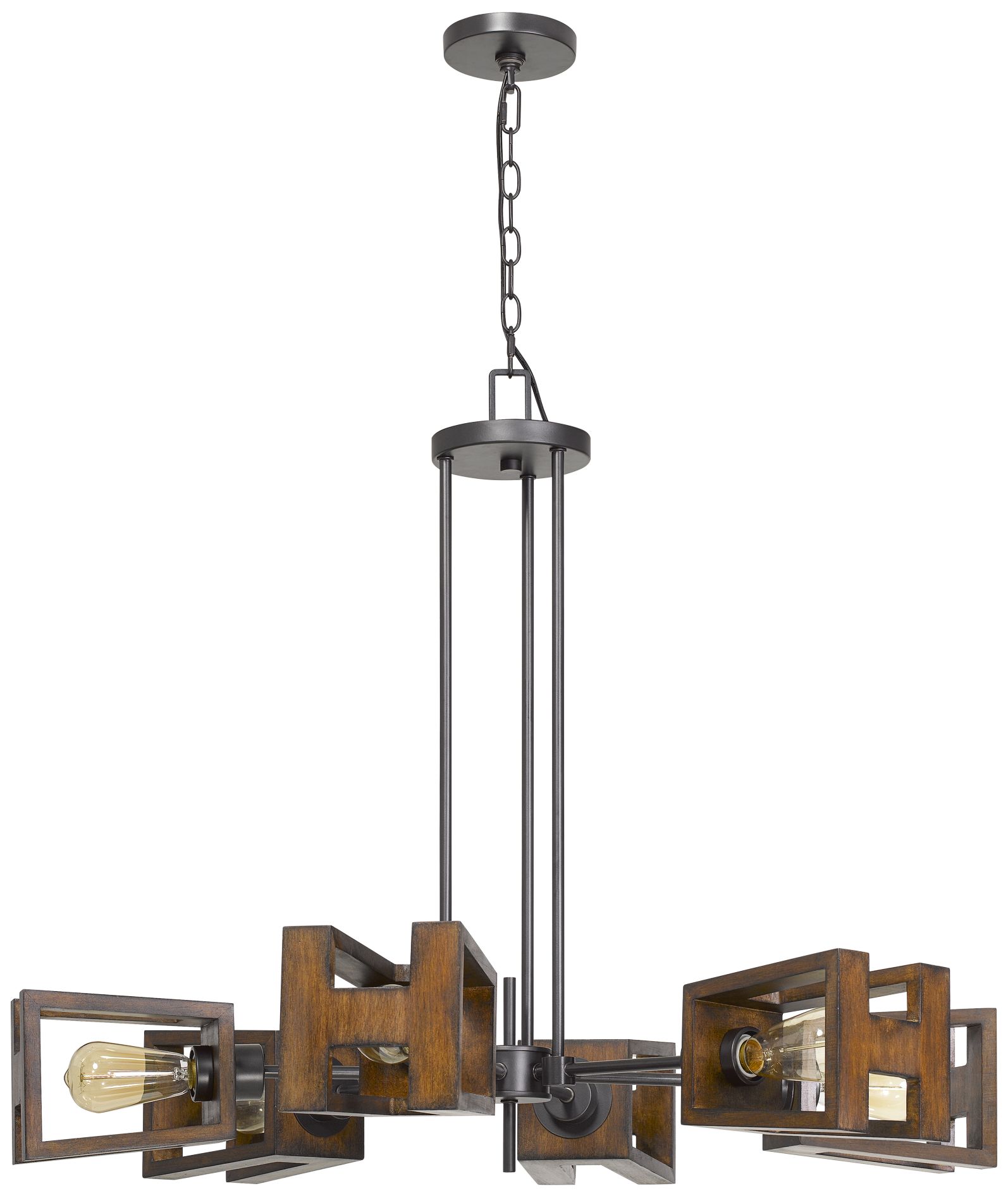 Biel 35" Wide Iron and Wood 6-Light Sputnik Chandelier