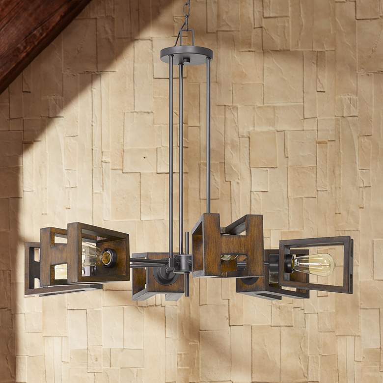 Image 1 Biel 35" Wide Iron and Wood 6-Light Sputnik Chandelier