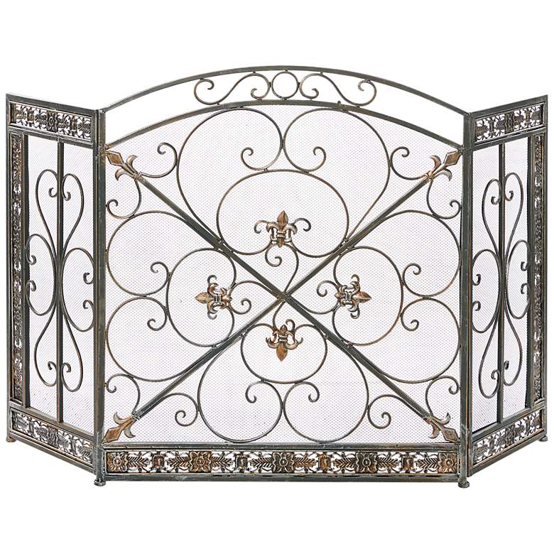 Image 2 Big Easy Black 31"H 3-Panel Fleur De Lis Fireplace Screen