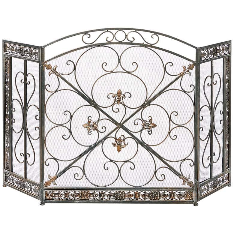 Image 2 Big Easy Black 31 inchH 3-Panel Fleur De Lis Fireplace Screen