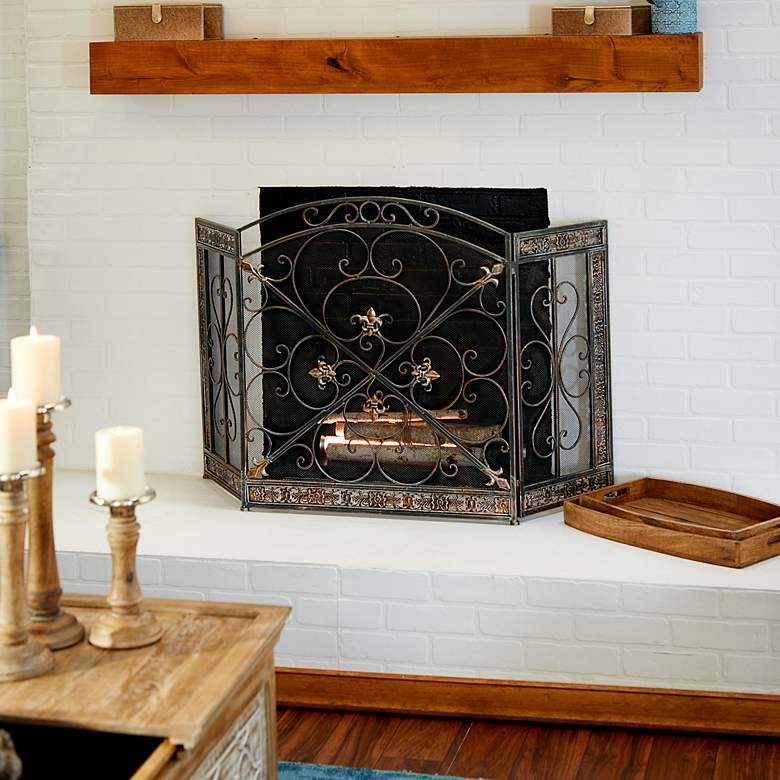 Image 3 Big Easy Black 31"H 3-Panel Fleur De Lis Fireplace Screen more views