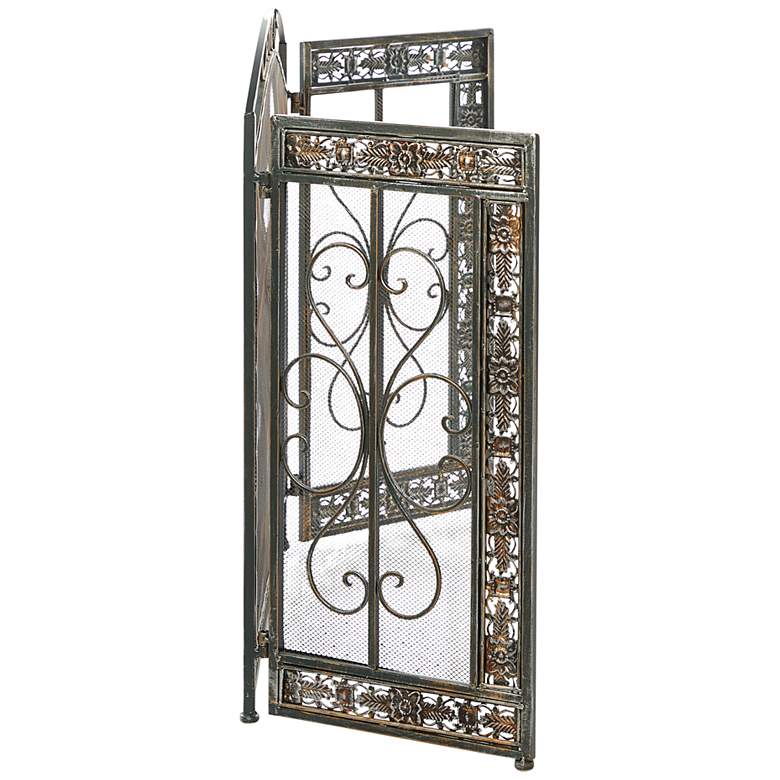 Image 5 Big Easy Black 31"H 3-Panel Fleur De Lis Fireplace Screen more views