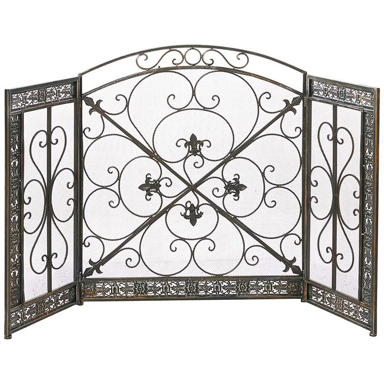 Image 7 Big Easy Black 31 inchH 3-Panel Fleur De Lis Fireplace Screen more views