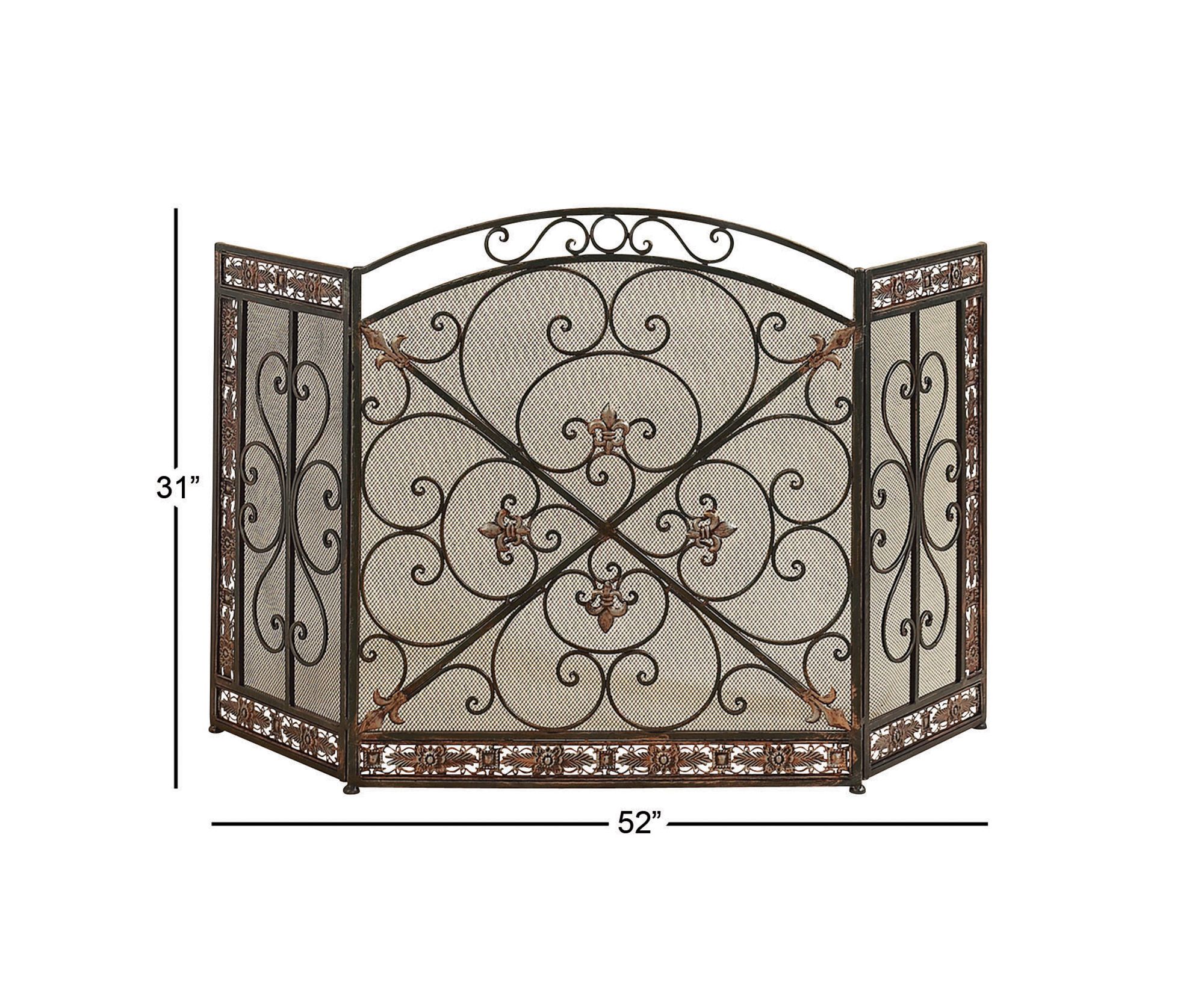 Big Easy Black 31"H 3-Panel Fleur De Lis Fireplace Screen