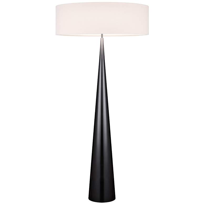 Image 1 Big Floor Cone Glossy Black Floor Lamp with Linen Shade
