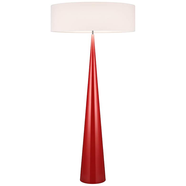 Image 1 Big Floor Cone Glossy Red Floor Lamp with Linen Shade