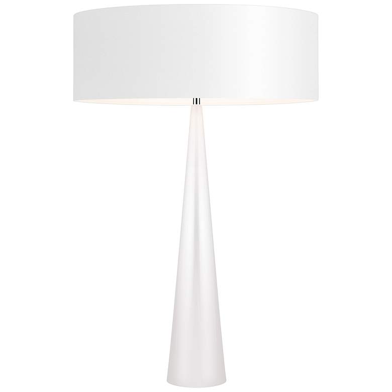 Image 1 Big Table Cone Glossy White Table Lamp with Paper Shade