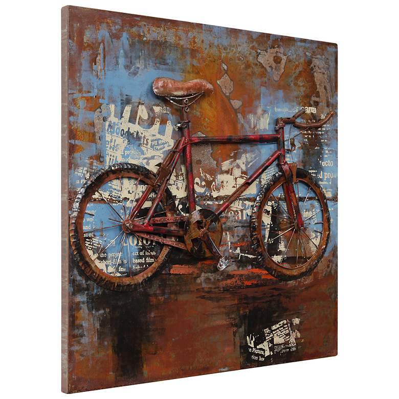 Image 2 Biking" Mixed Media Iron Hand Painted Dimensional Wall Art more views