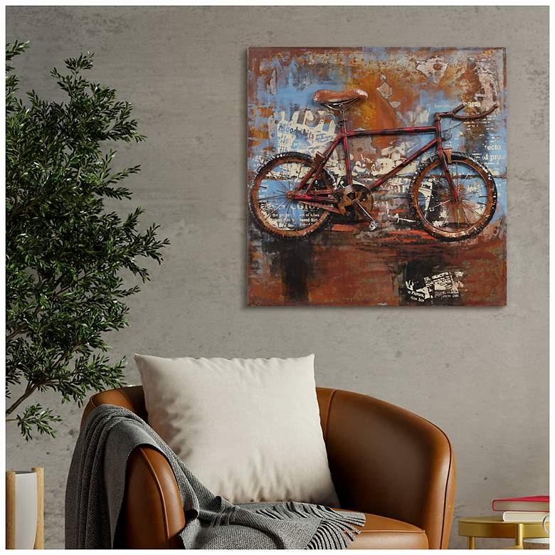 Image 3 Biking" Mixed Media Iron Hand Painted Dimensional Wall Art more views