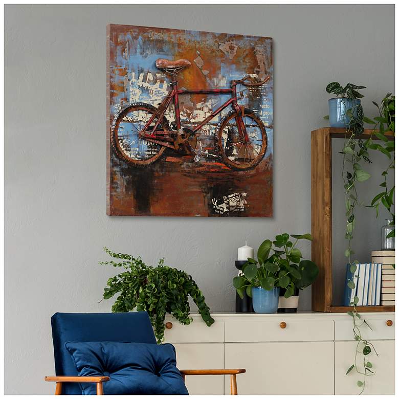 Image 5 Biking" Mixed Media Iron Hand Painted Dimensional Wall Art more views