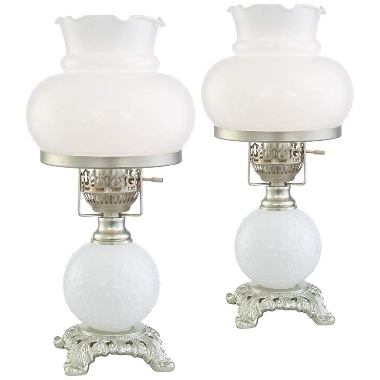 Billy 16 inch High White Milk Glass Hurricane Lamps - Set of 2