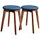 Billy 19 1/4" Blue Fabric and Walnut Accent Stools Set of 2