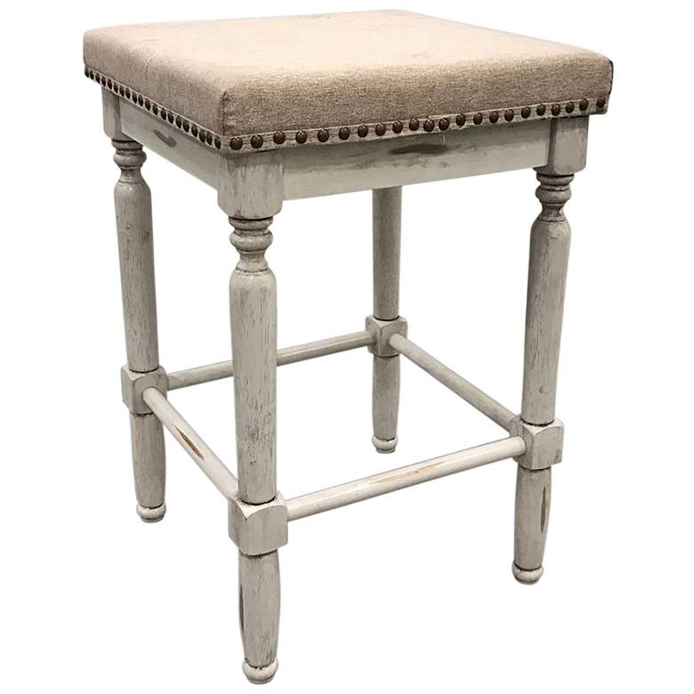 Image 1 Biltmore Beige Upholstered Sand Saddle Barstool Set of 2