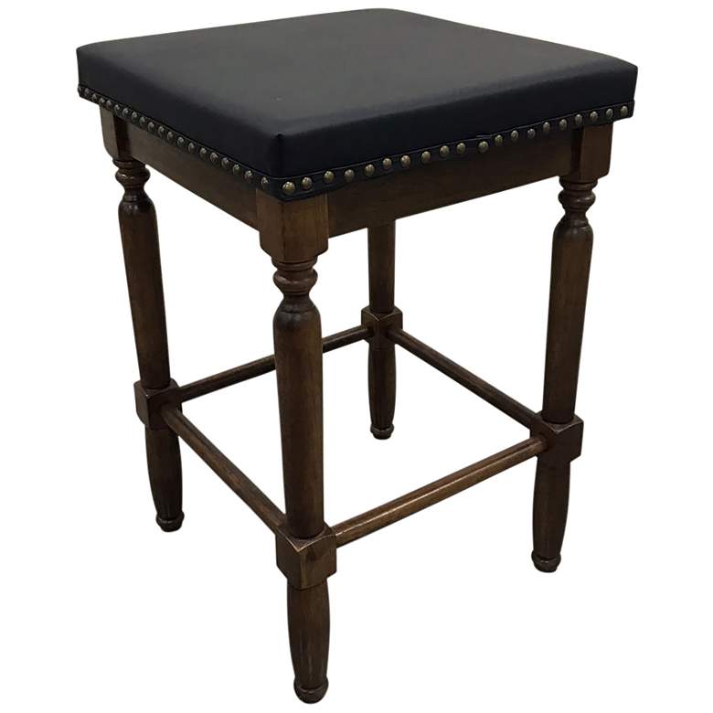 Image 1 Biltmore Black Upholstered Rustic Saddle Barstool Set of 2