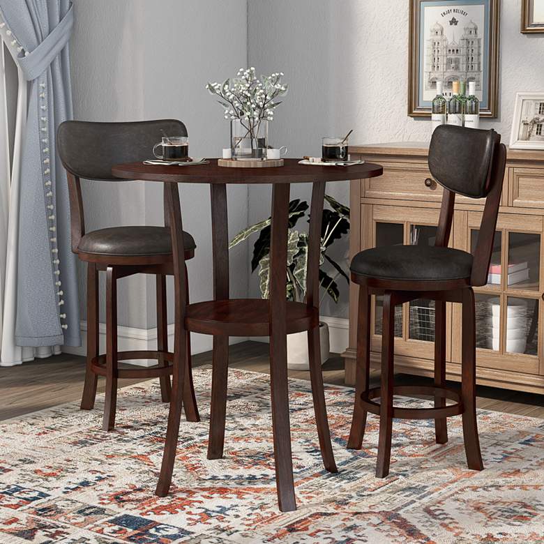 Image 1 Bingo Brown Expresso Cherry 3-Piece Counter Height Table Set