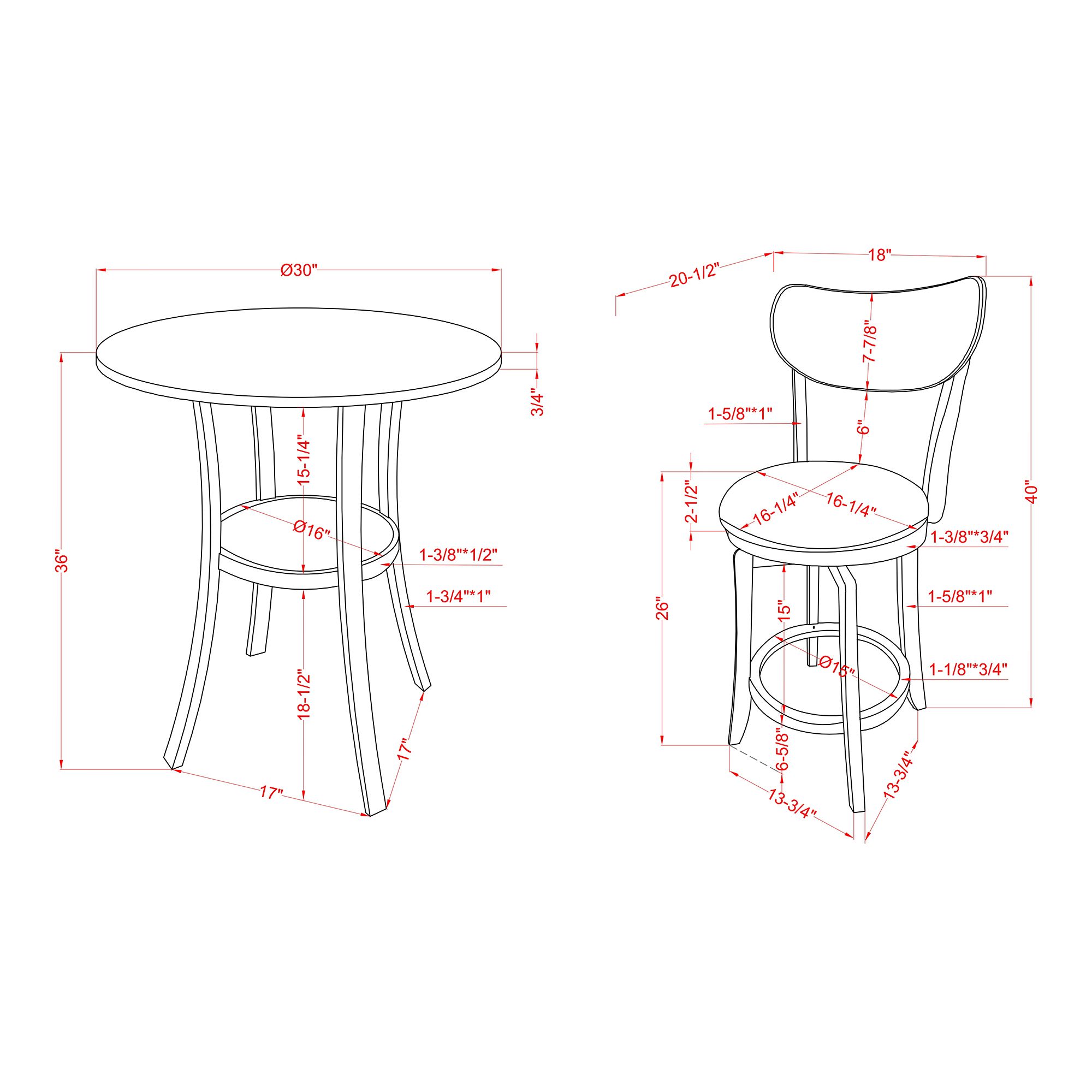Bingo Brown Expresso Cherry 3-Piece Counter Height Table Set