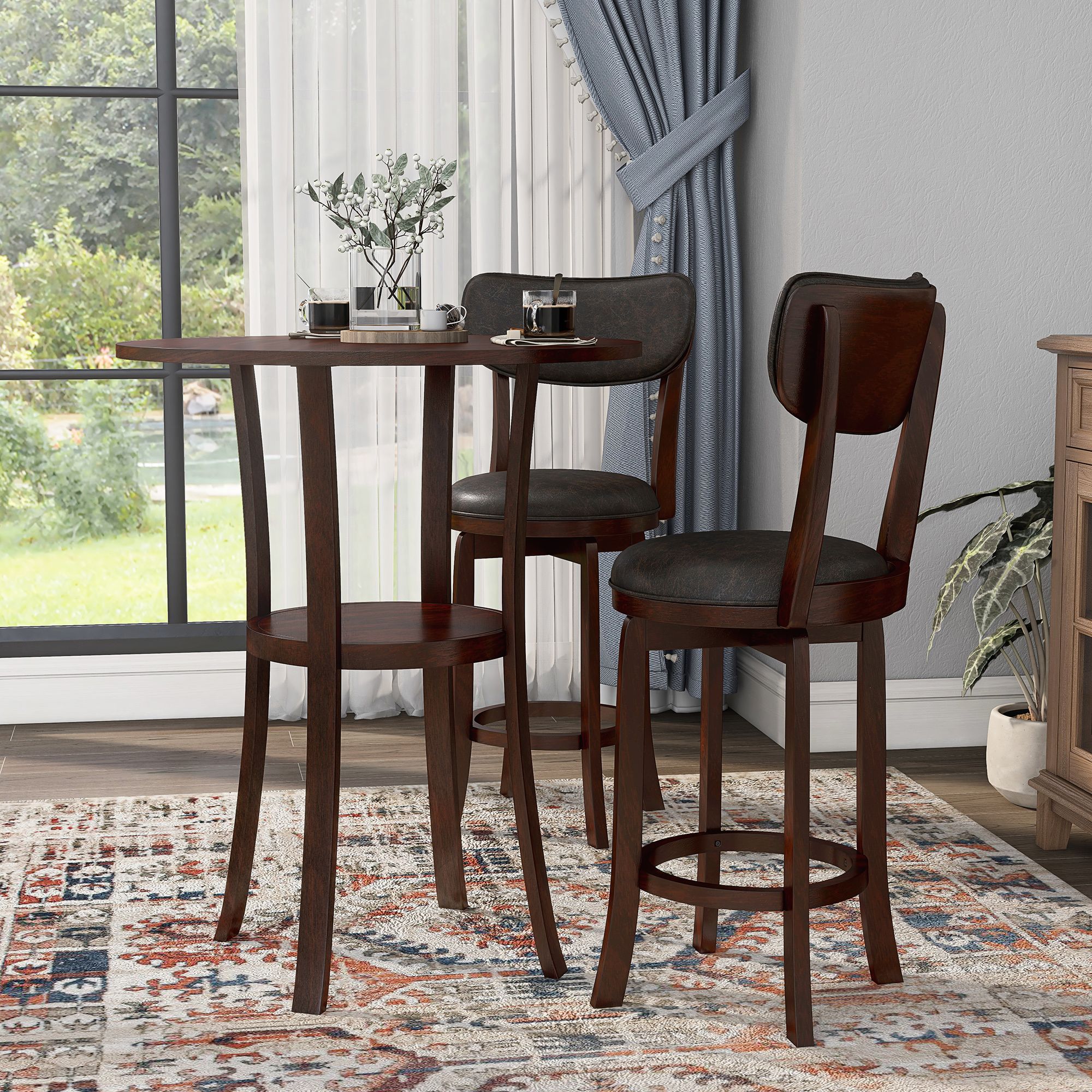 Bingo Brown Expresso Cherry 3-Piece Counter Height Table Set