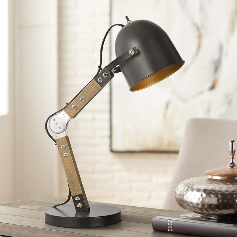 Image 1 Binimi Matte Black and Wood Desk Lamp