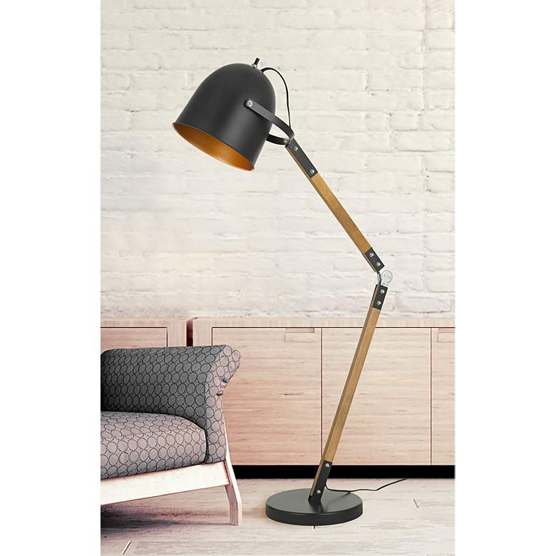 Image 1 Binimi Matte Black and Wood Floor Lamp