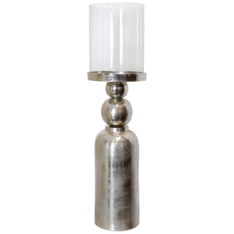 Image 1 Binx Candle Stand Large Nickle Plated Metal Base Clear Glass