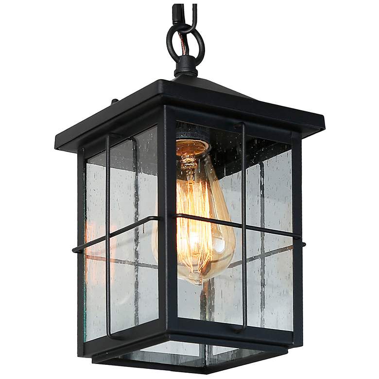 Image 1 Bioeasdera 11 1/2" High Frosted Black Outdoor Hanging Light
