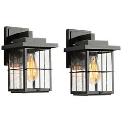 Bioeasdera 11"H Textured Black Outdoor Wall Lights Set of 2
