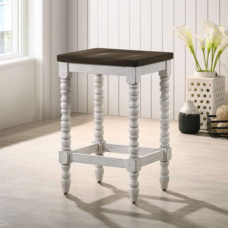 Image 5 Birch 24" Antique White Walnut Wood Counter Stools Set of 2 more views