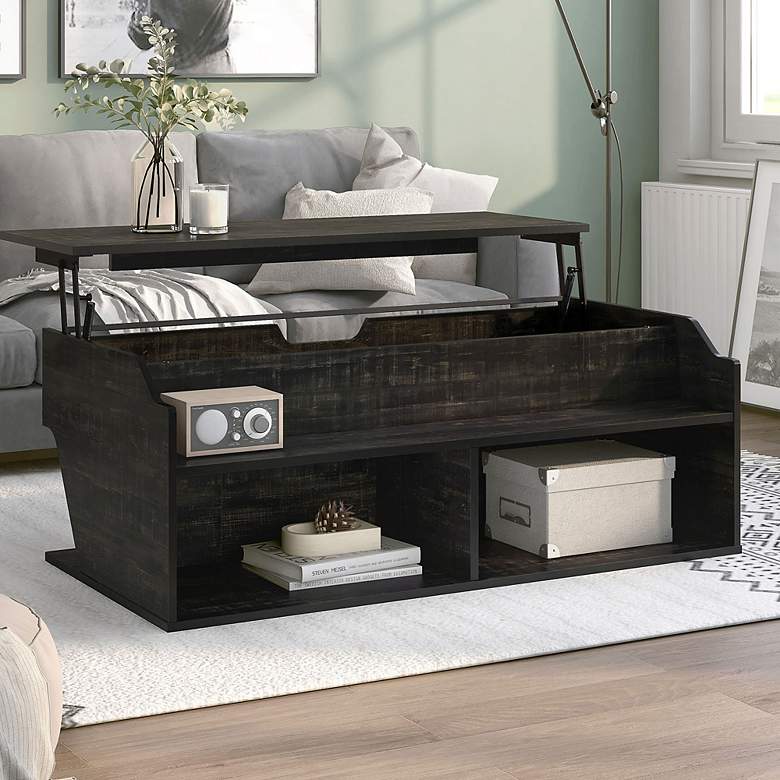 Image 1 Birch 44 1/2" Wide Reclaimed Black Oak Lift-Top Coffee Table