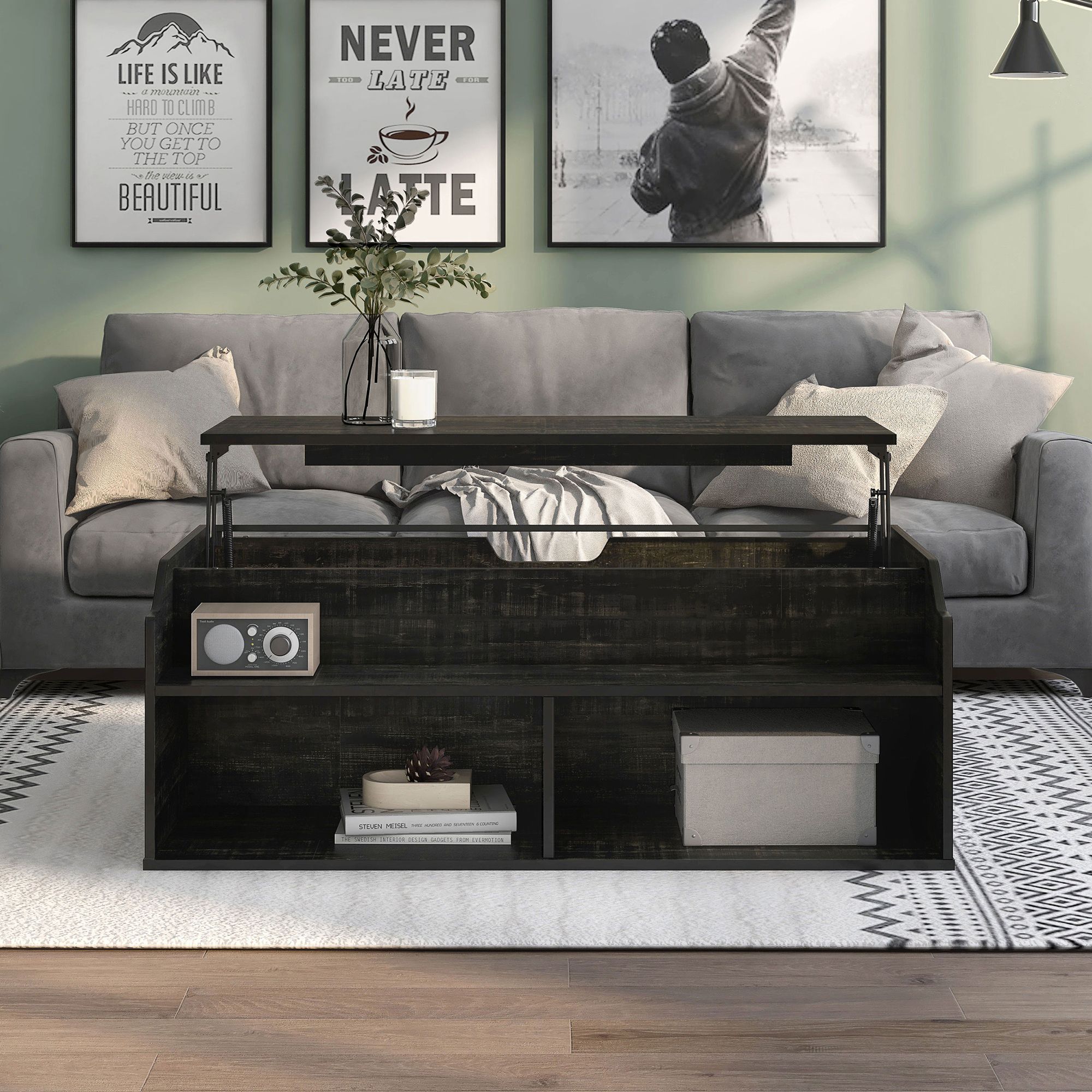 Birch 44 1/2" Wide Reclaimed Black Oak Lift-Top Coffee Table