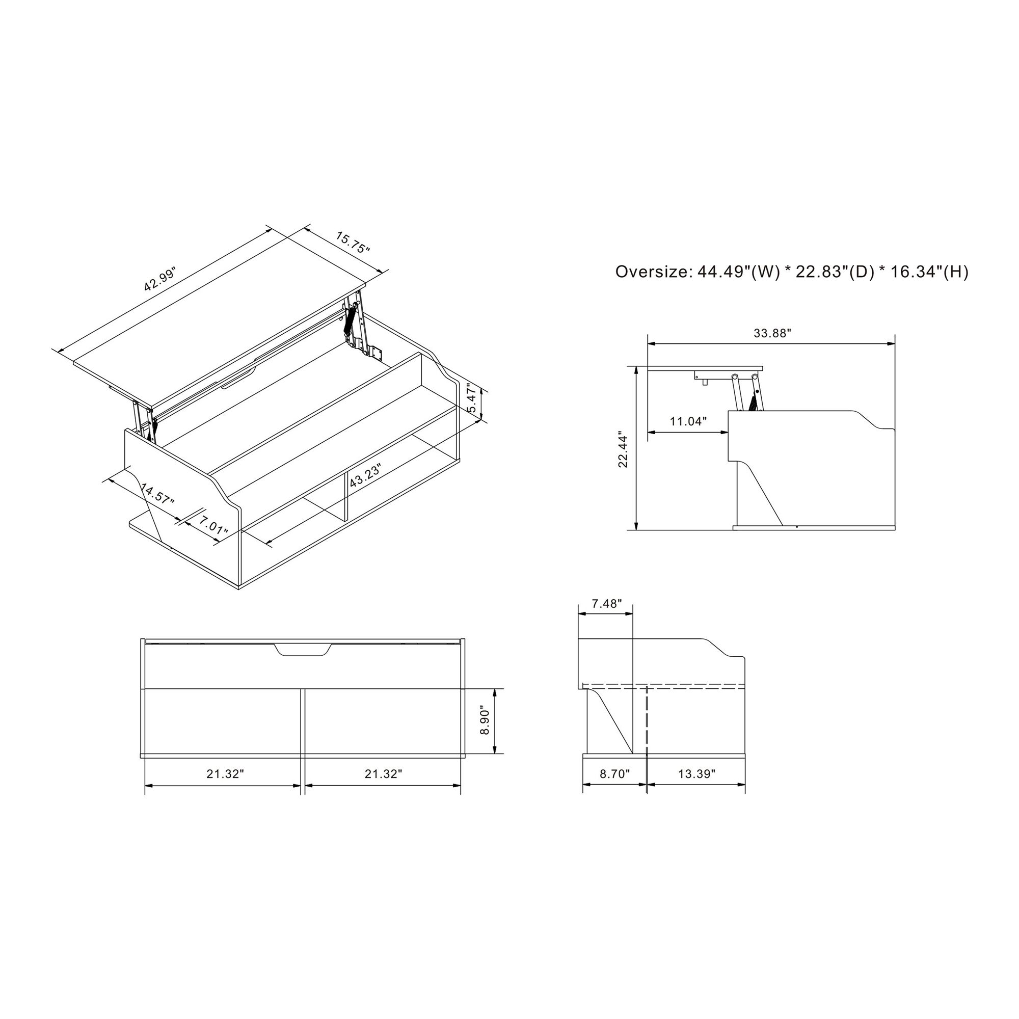 Birch 44 1/2" Wide Reclaimed Black Oak Lift-Top Coffee Table