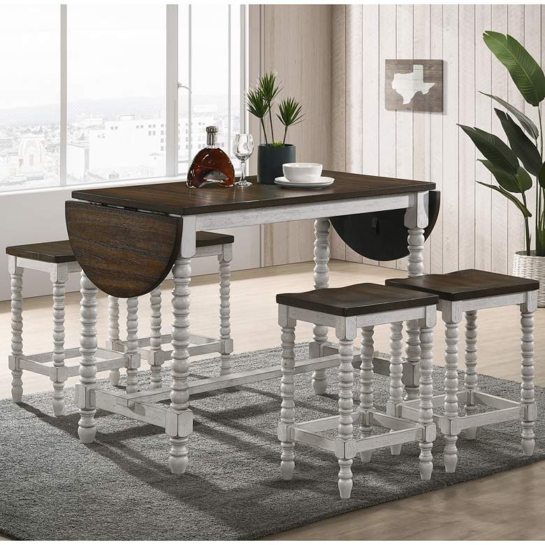 Image 1 Birch 71" Wide Walnut Antique White Counter Height Table