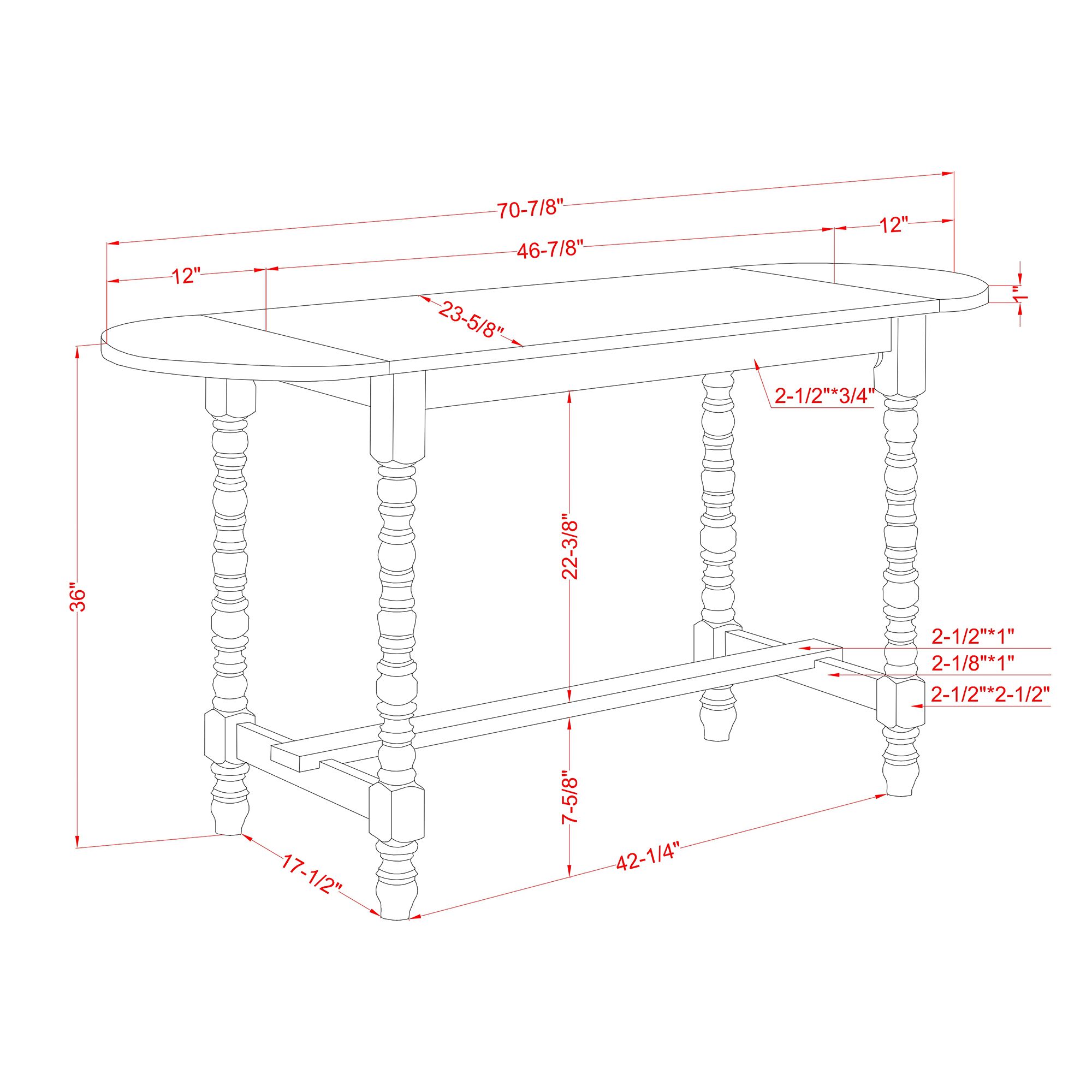 Birch 71" Wide Walnut Antique White Counter Height Table